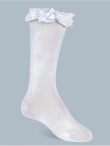 Calcetín Liso alto con Puntilla Blanco
