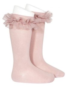 Calcetín Alto Punto Liso Con tul Rosa Palo Cóndor 526